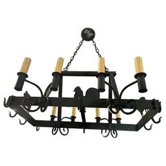 Hand Made Folk Art Chandelier W/ Iron Pot Hangers
