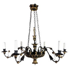 Hollywood Regency Style Six Arm Black & Gold Chandelier