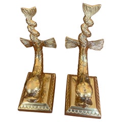 Pair of Vintage Brass Dolphin Bookends