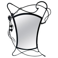 Post Modern Forged Iron Mirror, Style of Albert Paley