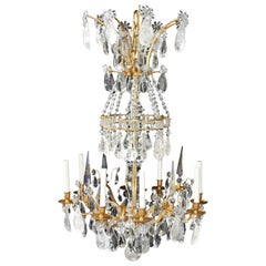 Magnifico lampadario francese Dore Bronze Rock Crystal Louis XVI Fine Gilt Huge Chandelier