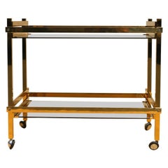 Carrello da bar minimalista italiano di metà secolo in ottone e vetro, anni '70