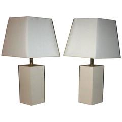 1970s Pair of Brass Trim Table Lamps, France