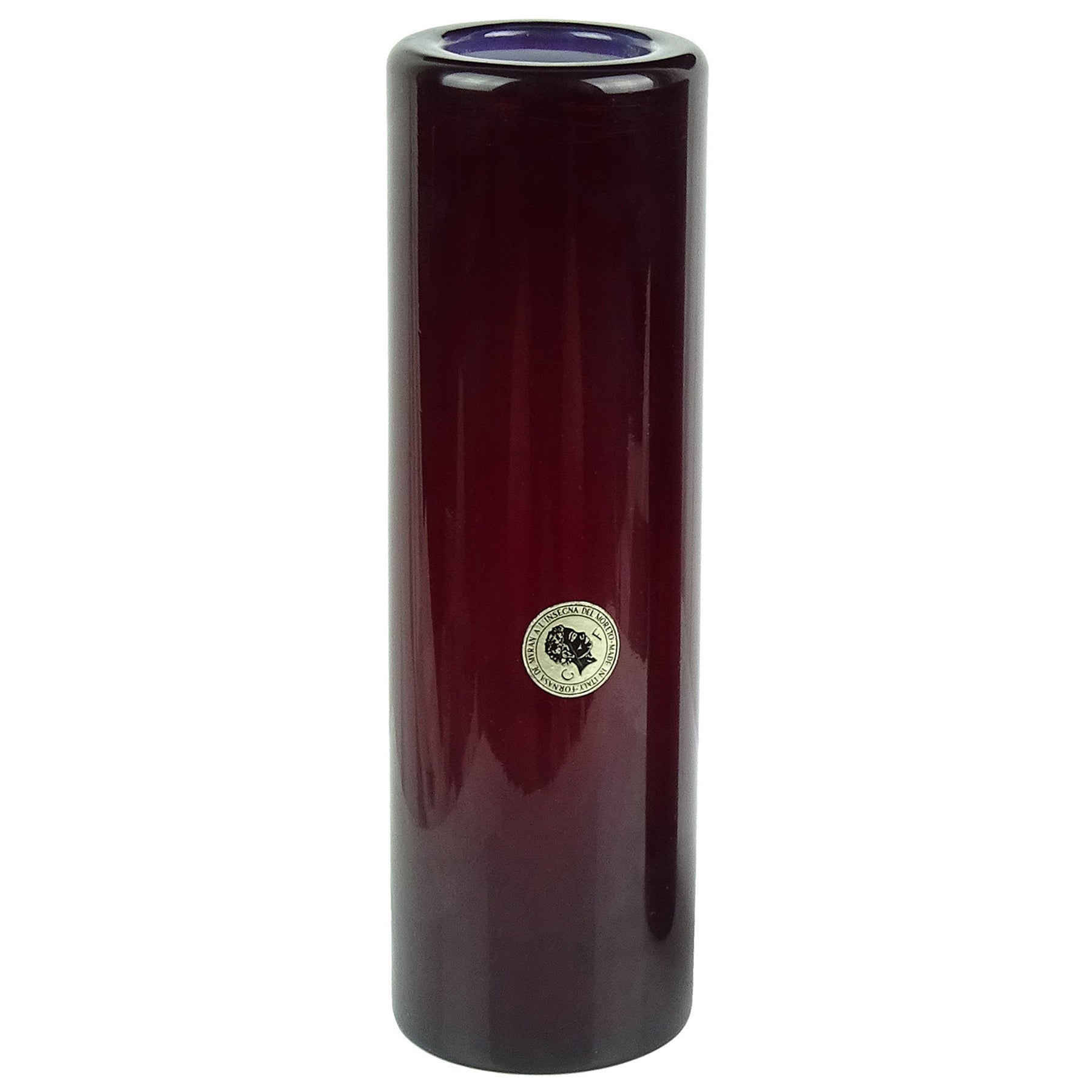 Murano Oxblood Red Opalescent White Italienisches Kunstglas Runde Zylinder Blumenvase