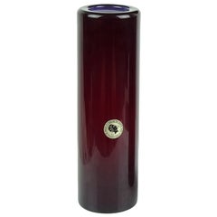 Murano Oxblood Red Opalescent White Italian Art Glass Round Cylinder Flower Vase