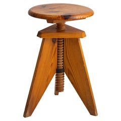 French Mid Century Adjustable Pine Drafting Stool