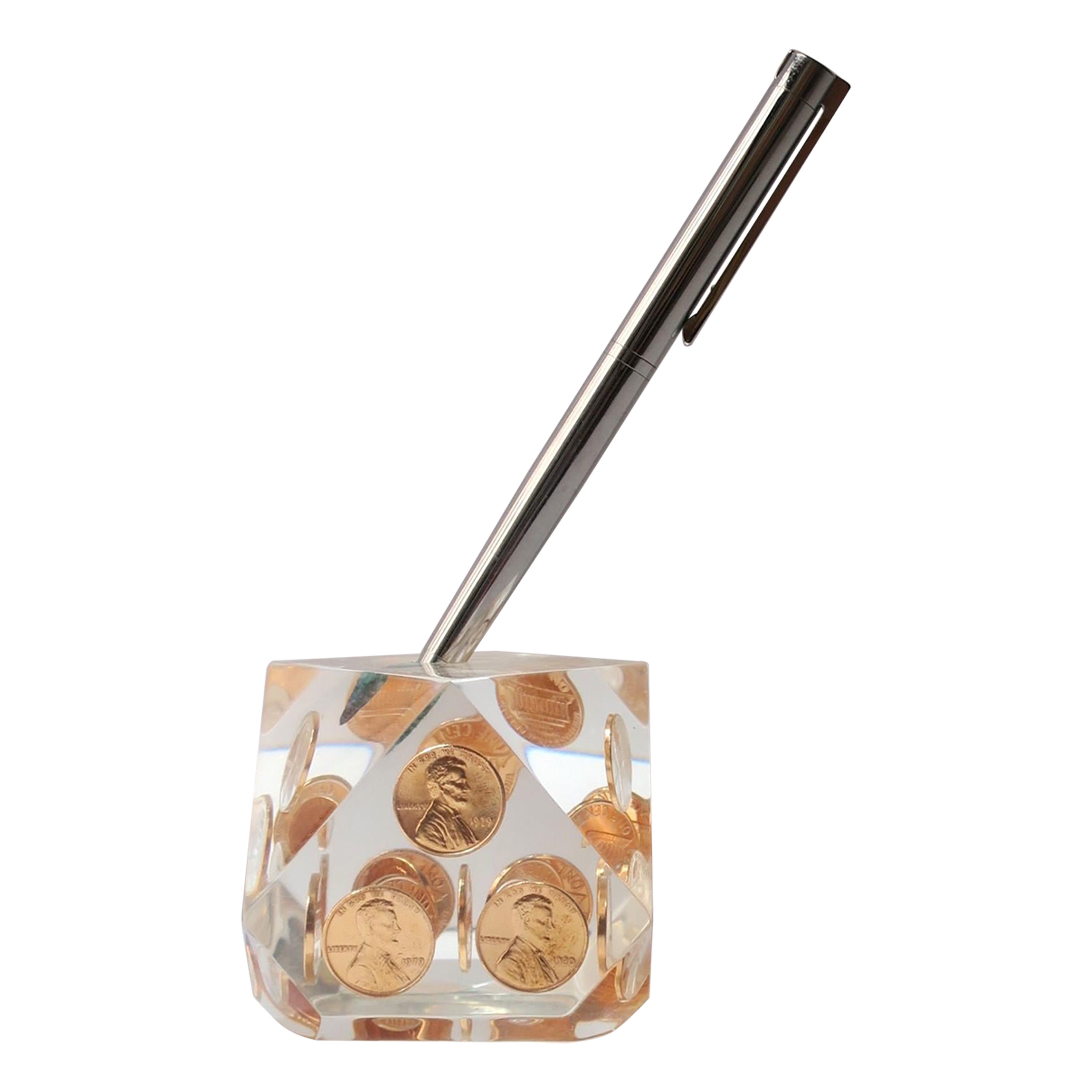 Postmodern Lucite Desk Pen Holder