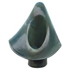 Signed winged ceramic vessel, brutalist and mid-century modern
