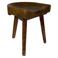 Antique brutalist farmhouse rustic tripod milking stool, Dutch 19th century