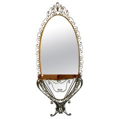 1950s Italian Gilt Metal Hall Mirror With Console Table by Pier Luigi Colli