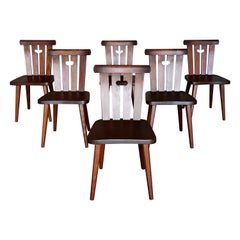Set of 6 iconic Göran Malmvall Dining Chairs in solid Oregon pine, Sweden 1940s