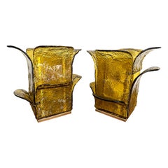 Pair of Cactus Lamps Murano Glass Brass by Carlo Nason for Mazzega, Italy, 1970s