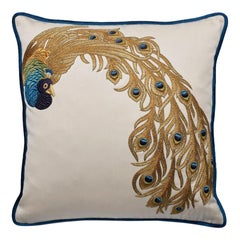 Hand embroidered peacock cushion by Beaumont & Fletcher