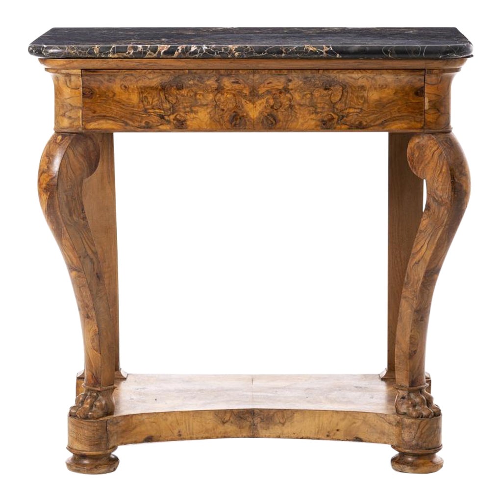 Table console Biedermeier du 19ème siècle avec plateau en marbre