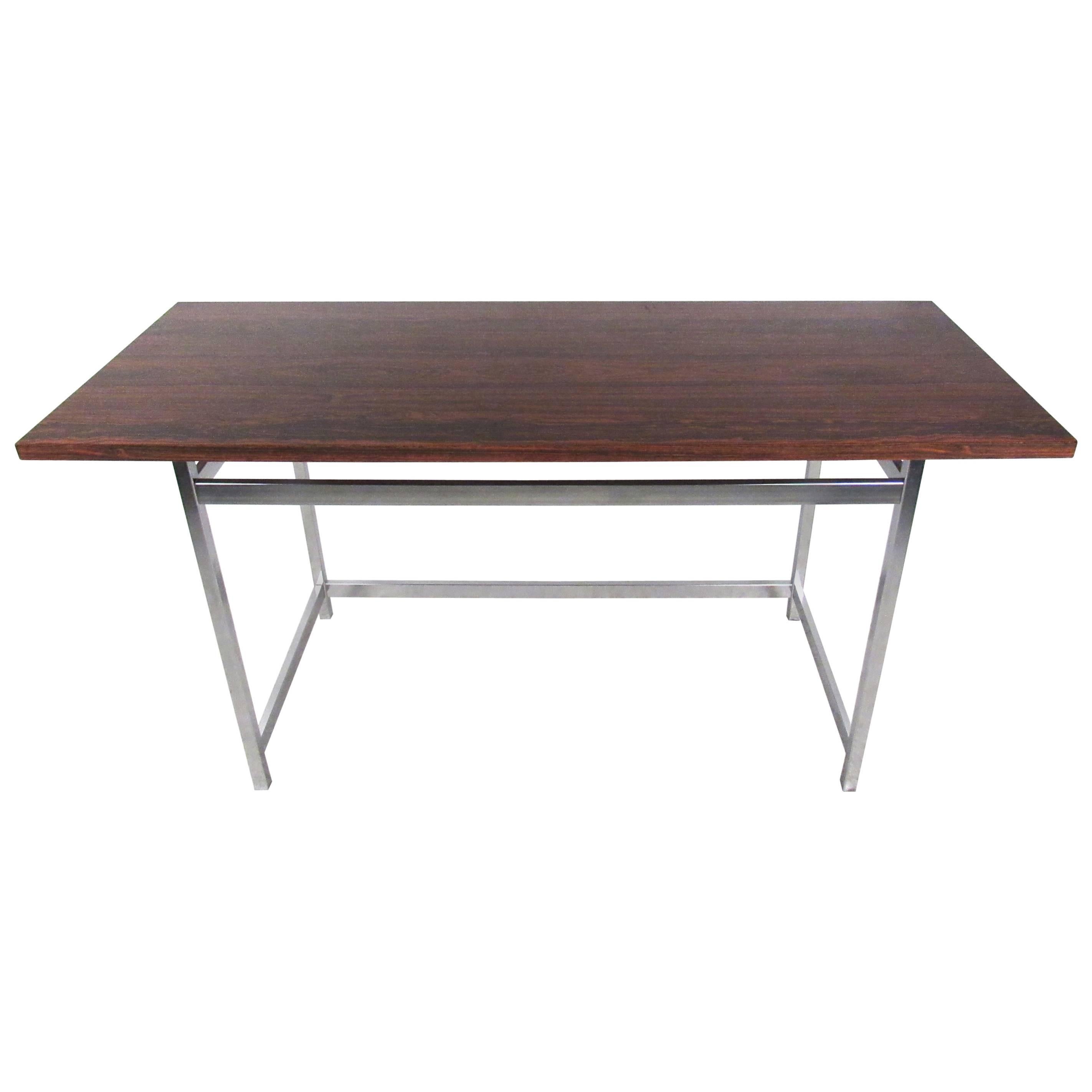 Mid-Century Modern Rosewood and Chrome Console Table