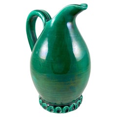 French Atelier Cérenne à Vallauris Green Pottery Wine Jug, 1940s