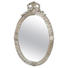 Antique 19th Century Continental Neoclassical Silver on Copper Ribbon Mirror