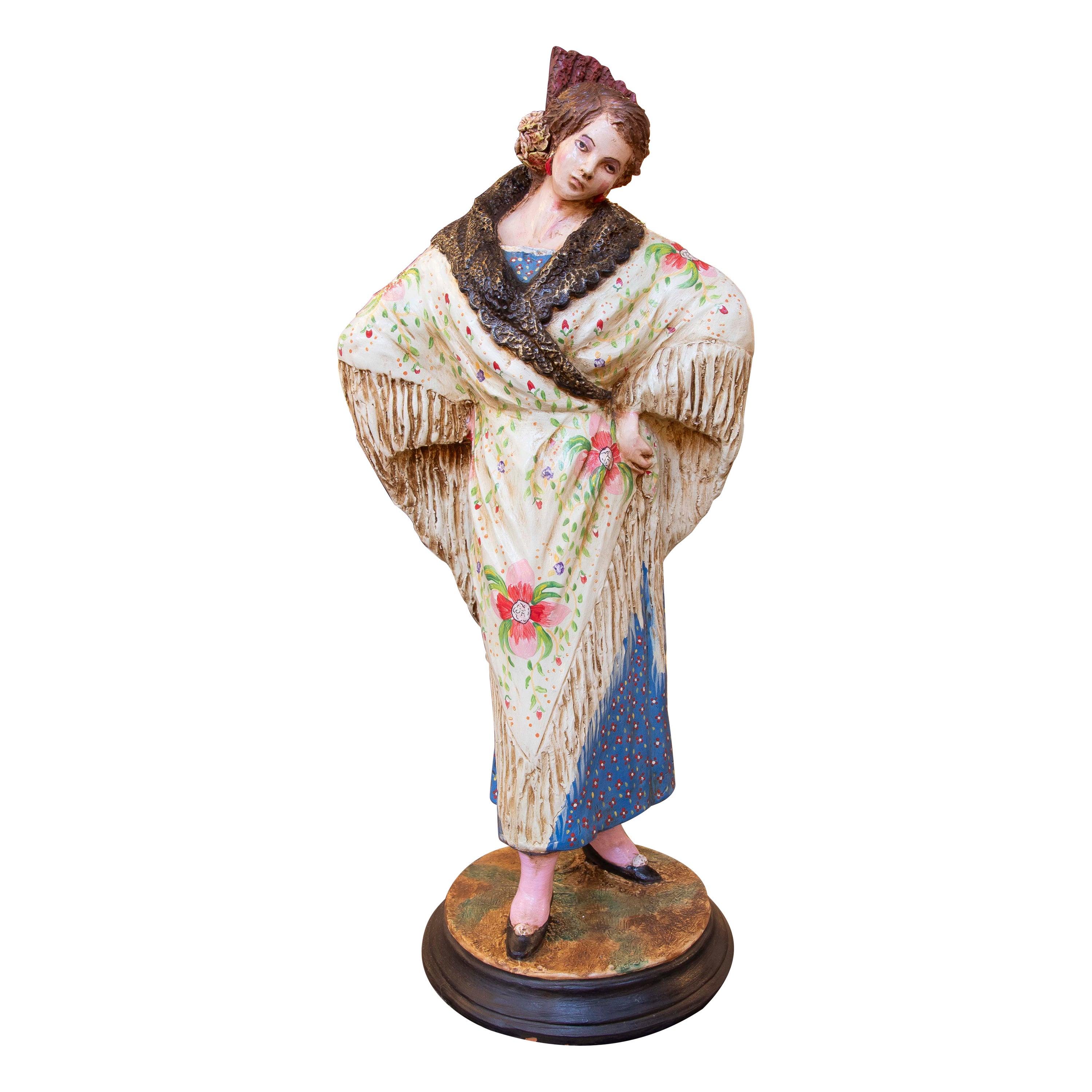 Mujer de Terracota Andaluza Pintada a Mano Años 80 Firmada Jiménez Mariscal en venta