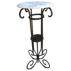 Italian Contemporary Patinated Metal And Marble Top Plant Stand Pedestal