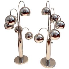 Striking Pair of Chrome Multi Sphere Space Age Table Tall Lamps