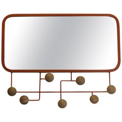 Retro Style French Volcano Orange Cloakroom Mirror Coat Rack Very Stylish 1960s