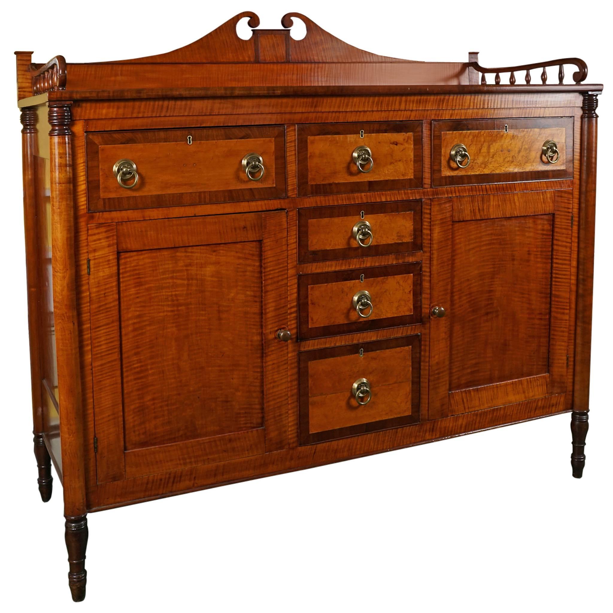  19th Century Federal New England Tiger Maple Sideboard