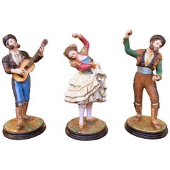 1980s Three Hand-painted Andalusian Terracotta Figures Signed Jiménez Mariscal