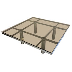 1970s Glass and Polished Steel Low Coffee Table by Tobia Scarpa for Gavina