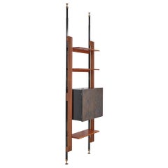 Midcentury Italian Teak Modular Wall Unit with Adjustable Height and Brass
