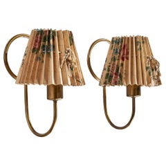 Swedish Designer, Wall Lights, Brass, Paper, Sweden, 1940s