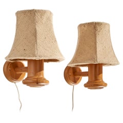 Schwedischer Designer, Wall Lights, Kiefer, Stoff, Schweden, 1970er