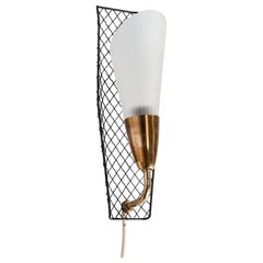 Swedish Designer, Wall Light, Brass, Metal, Glass, Sweden, 1950s