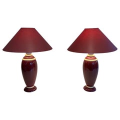 Pair of Ceramic Lamps in Pink and Cream Tones