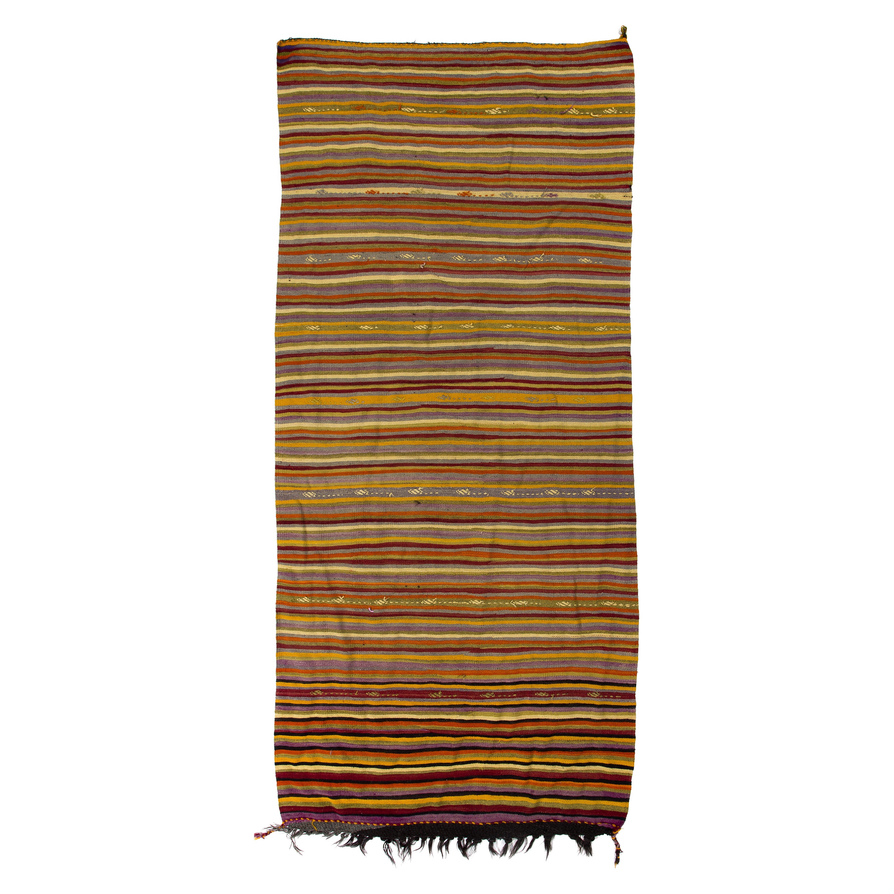 5x11.2 Ft Nomadic Handgefertigter Vintage-Kelim-Teppich mit Bändern 'FlatWeave' aus Wolle, Vintage