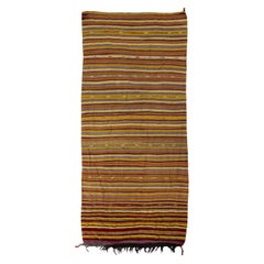 5x11.2 Ft Nomadic Handgefertigter Vintage-Kelim-Teppich mit Bändern 'FlatWeave' aus Wolle, Vintage