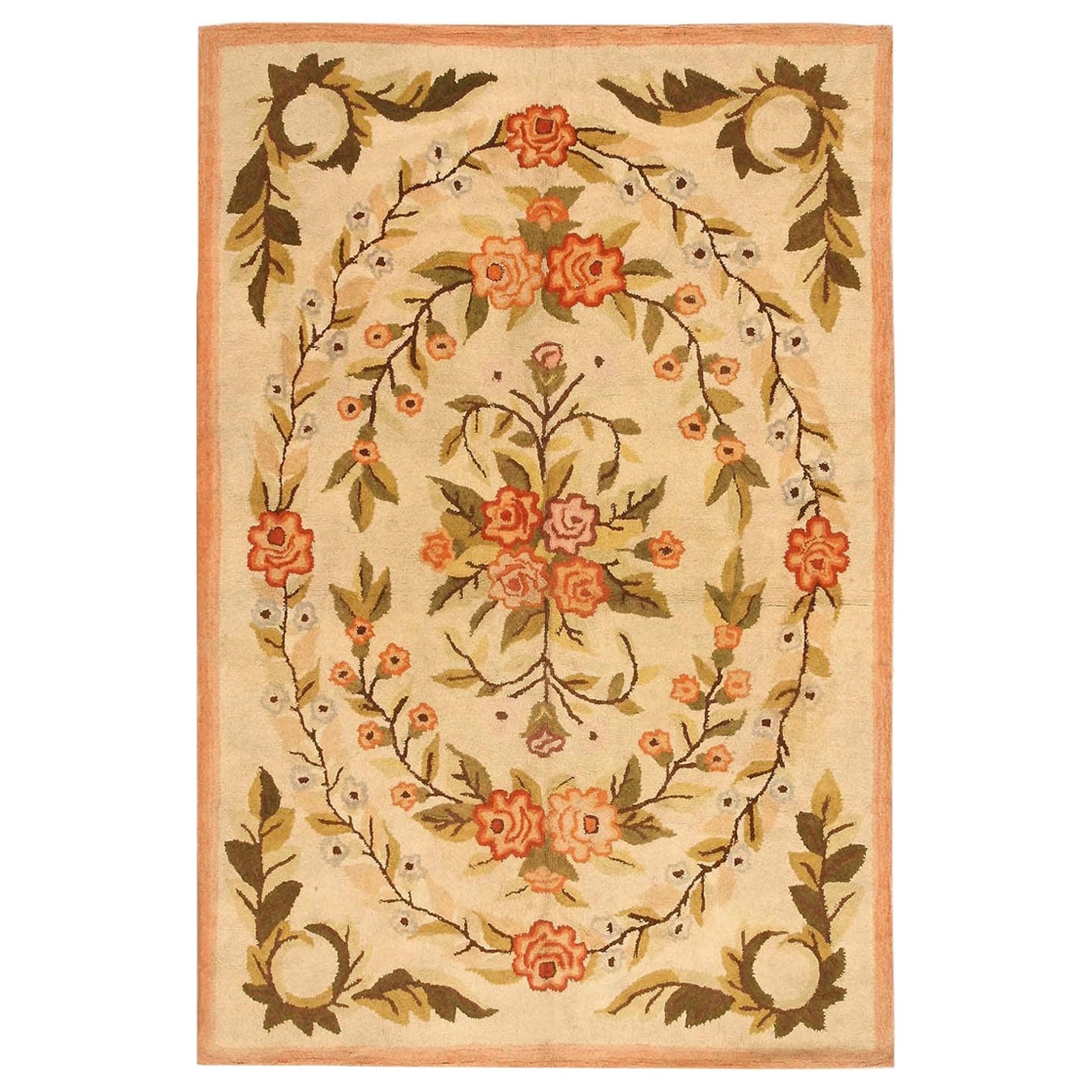 Floral Antique American Hooked Rug 5'11" x 8'11"
