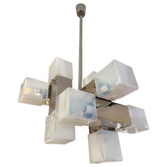 Lampadario cubo in vetro di Murano e metallo di Mazzega Murano, Italia, anni '70