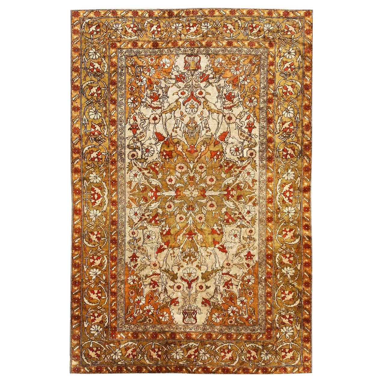 Finely Woven Small Scatter Size Antique Turkish Silk Rug 4' x 6'2" For Sale