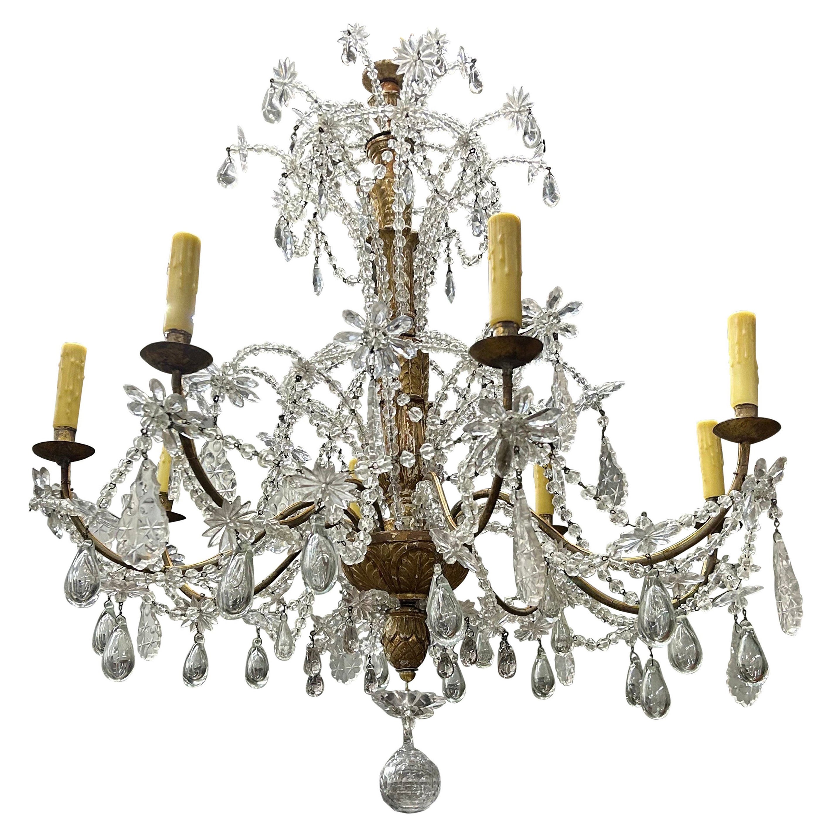 19th Century Italian Giltwood And Crystal Genovese Chandelier
