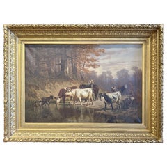 Siglo XIX Pintura al óleo sobre lienzo Vaca en marco tallado Firmado Charles Humbert
