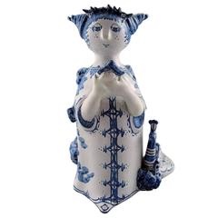 Wiinblad Unique Ceramics Figure, Auntie with Bird, 1975