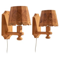 Swedish Designer, Wall Lights, Pine, Sweden, 1970s