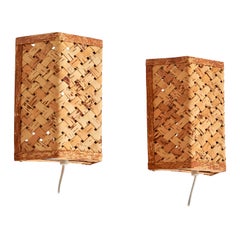 Vintage Swedish Designer, Wall Lights, Cork, Sweden, 1970s