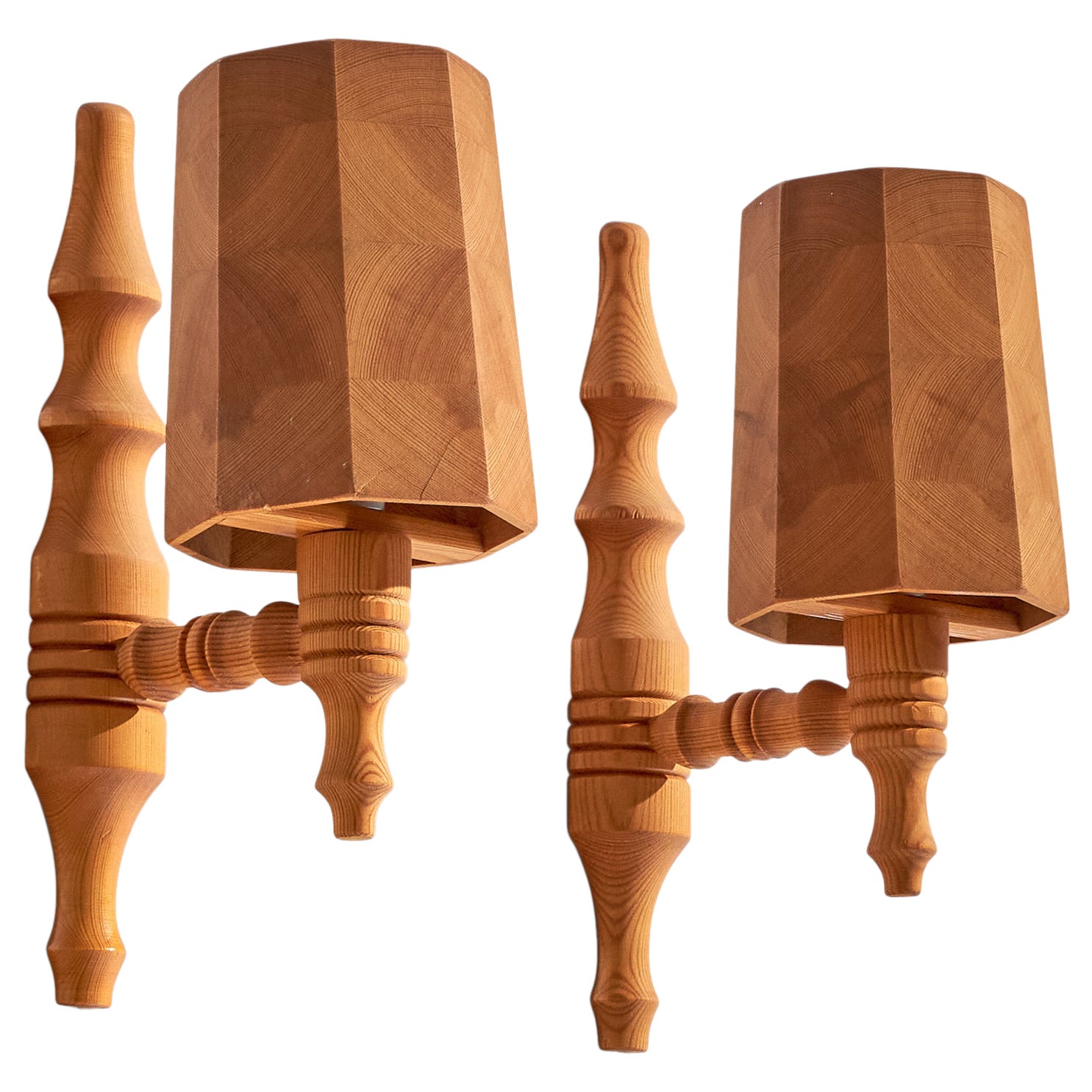 Schwedischer Designer, Wall Lights, Kiefer, Schweden, 1970er