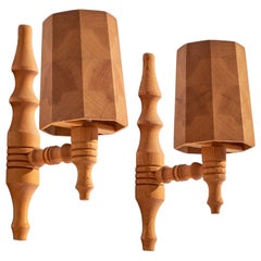 Swedish Designer, Wall Lights, Pine, Sweden, 1970s