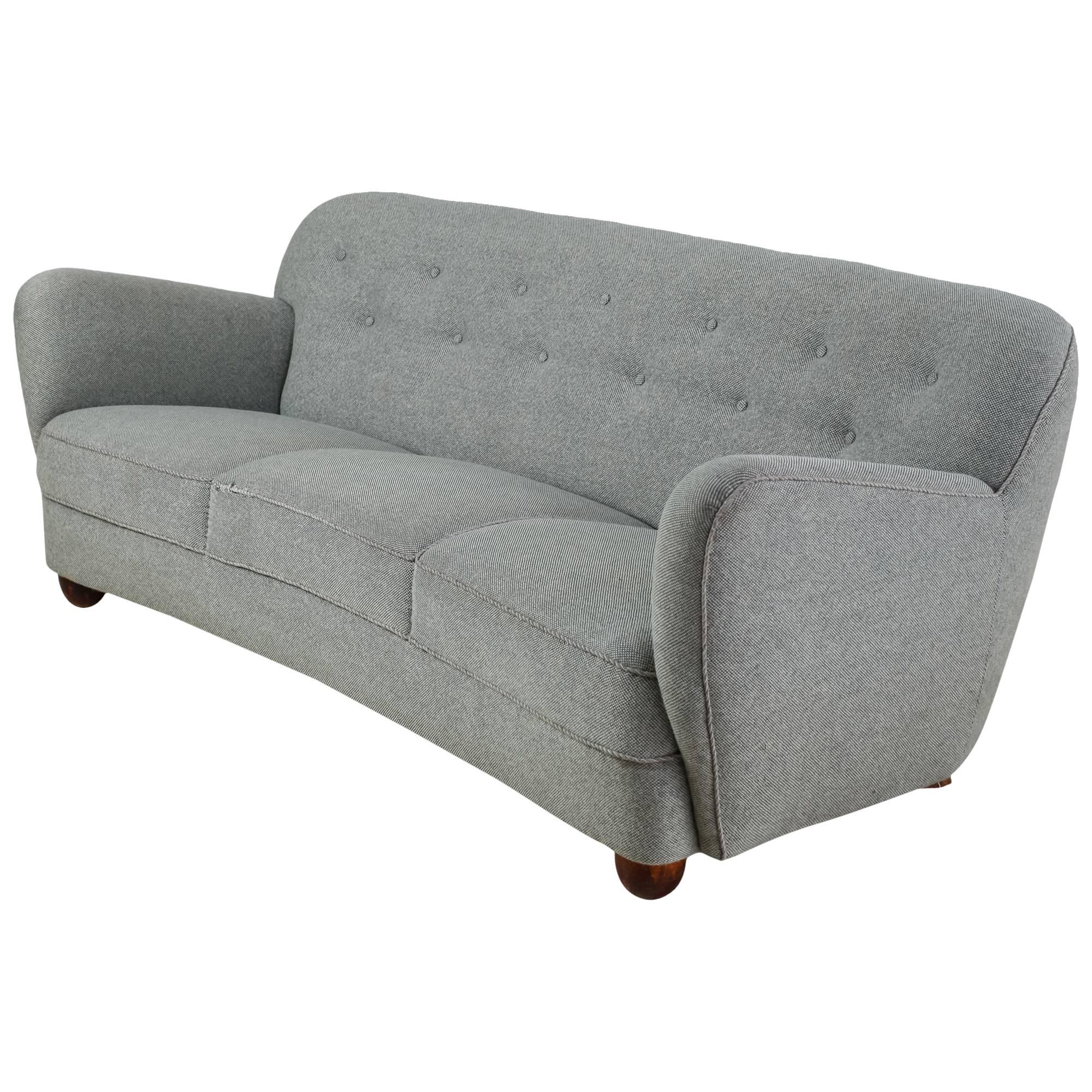 Curved ThreeSeat Sofa with Light Blue Fabric Upholstery, Denmark