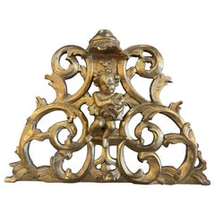 Antique 18th Century French Louis XV Carved and Pierced Giltwood Wall Decor with Cherub