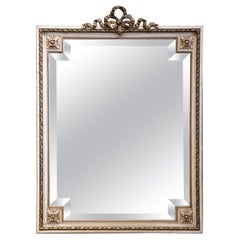 19th Century French Louis XVI Carved Two-Tone Gilt and Paint Beveled Wall Mirror
