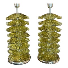 Murano "Ruffle" Lamps in Olive Green