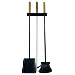 Mid-Century Iron Wall-Mounted Fire Tools with Brass Handles